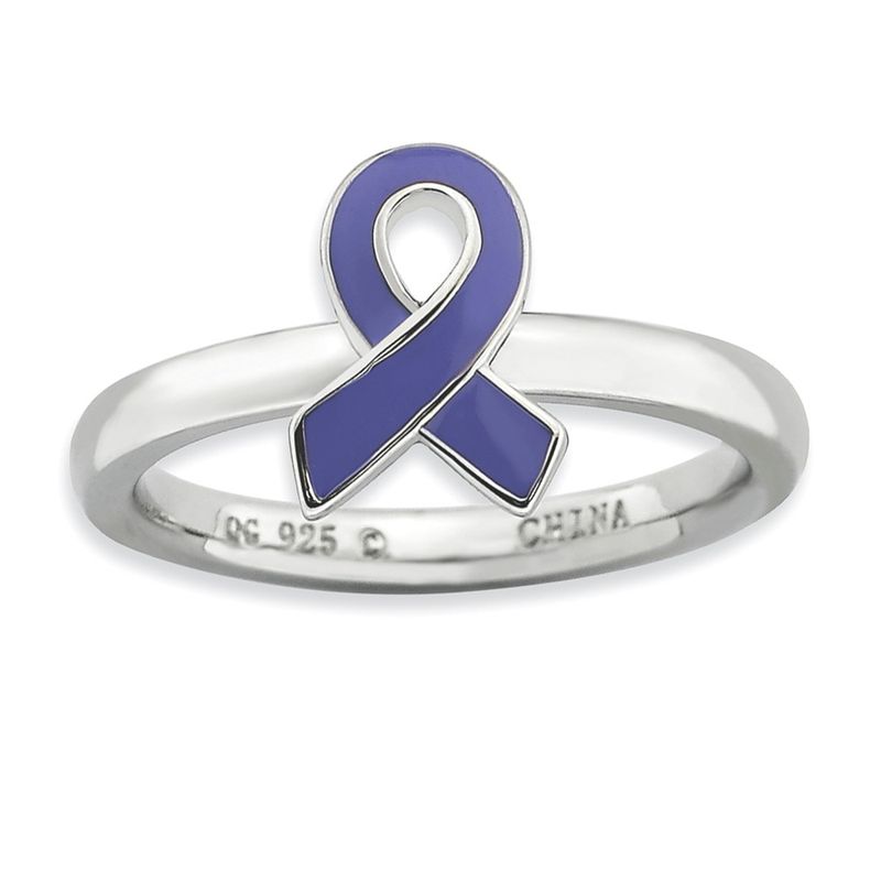 Silver Stackable Purple Enamel Awareness Ribbon Ring Size 6